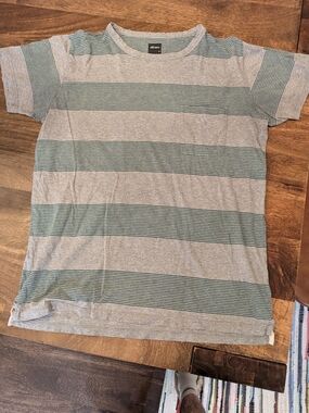 Albam Size "2" Striped Short Sleeve Tee in Heather Gray and Teal